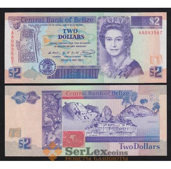 Белиз 2 доллара 1990 Р52а UNC арт. 54383