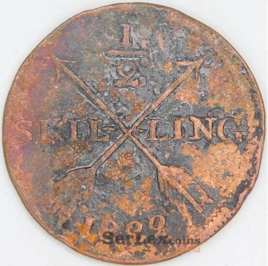 Швеция 1/2 скиллинга 1822 КМ596 F арт. 56768