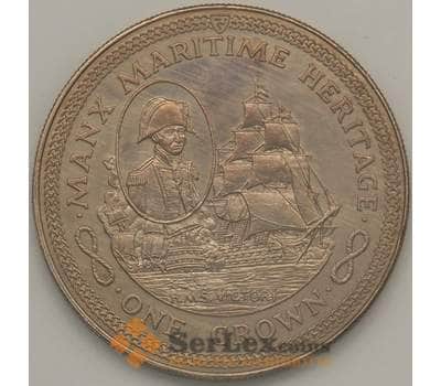 Монета Мэн остров 1 крона 1982 КМ98 BU Парусник Виктория Морское наследие (J05.19) арт. 17786