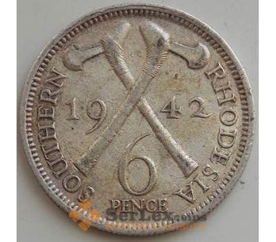 Монета Южная Родезия 6 пенсов 1942 КМ17 AU Серебро арт. 14551