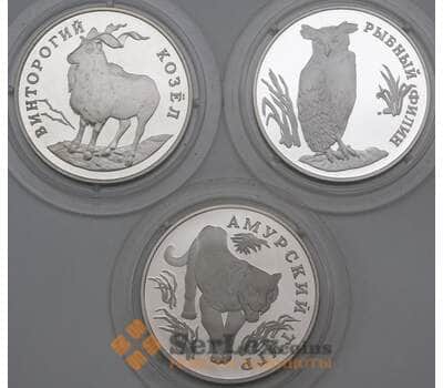 Монета Россия 1 рубль (3 шт) 1993 Proof Красная книга - Филин, Козел, Тигр арт. 29668