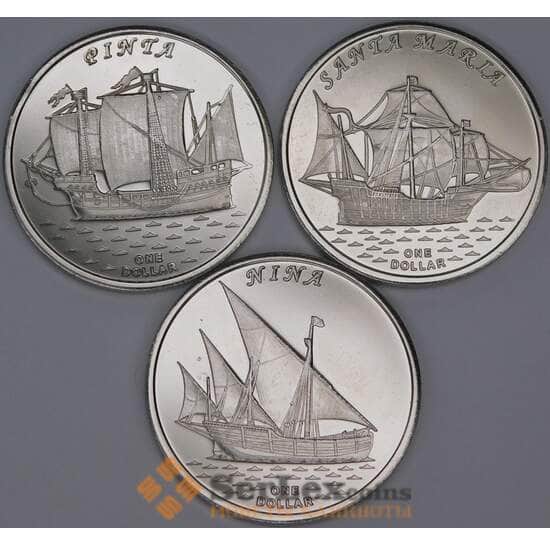Гилберта острова (Кирибати) 1 доллар *3 шт 2016 Корабли Нина, Пинта,Санта Мария арт. 54974