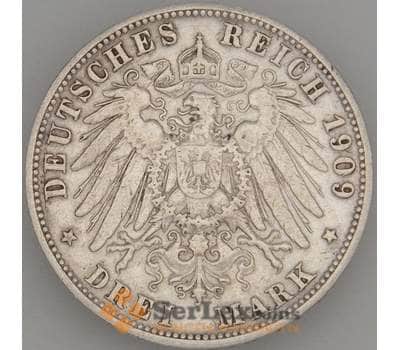 Монета Германия 3 марки 1909 КМ635 VF Вюртенберг Серебро (МЮ) арт. 18559