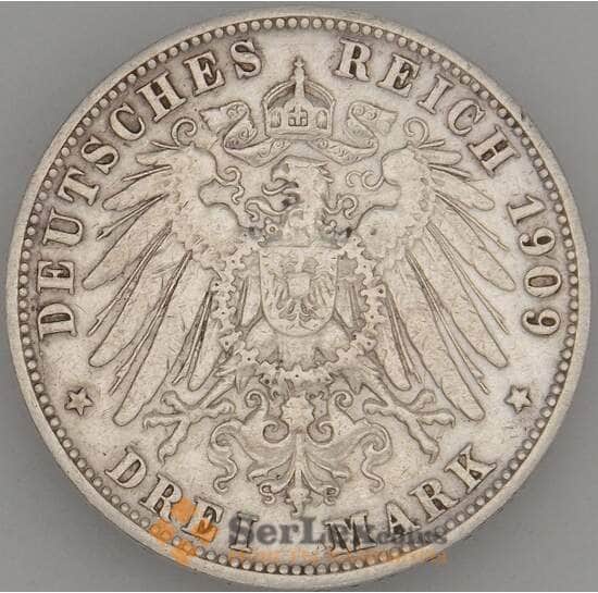 Германия 3 марки 1909 КМ635 VF Вюртенберг Серебро (МЮ) арт. 18559