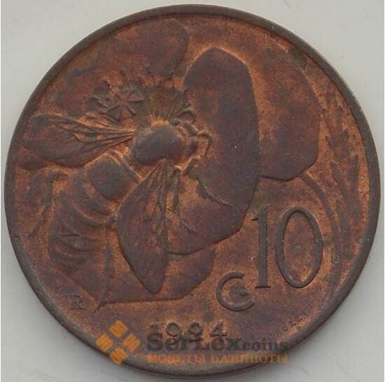 Италия 10 чентезимо 1924 КМ60 aUNC арт. 13066