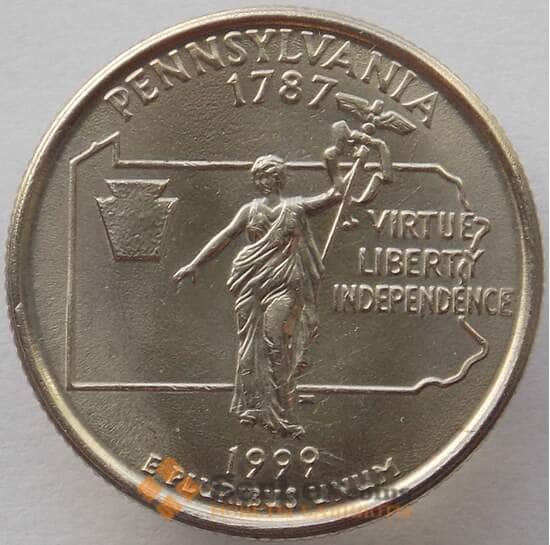 США 25 центов 1999 P КМ294 UNC Пенсильвания (J05.19) арт. 15307