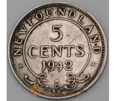 Монета Ньюфаундленд 5 центов 1942 КМ19 Серебро арт. 28932