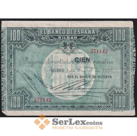 Испания 100 песет 1937 РS565 VF Бильбао арт. 50366