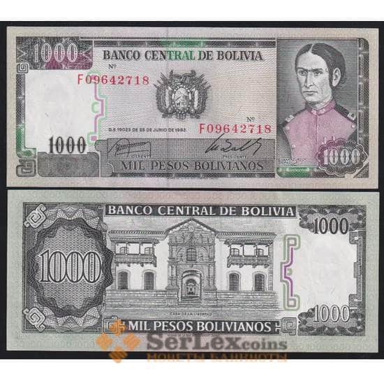 Боливия банкнота 1000 боливиано 1982 Р167 UNC арт. 45001