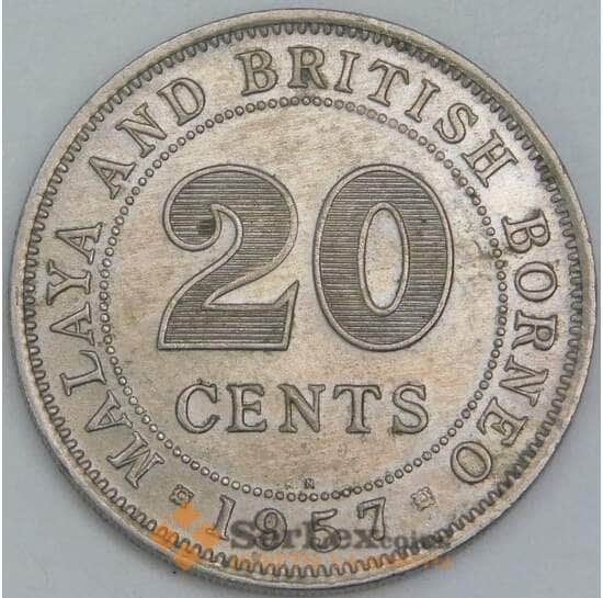 Малайя и Британское Борнео 20 центов 1957 КМ3 XF арт. 56791