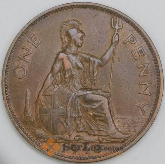 Великобритания 1 пенни 1948 КМ845 XF арт. 56220