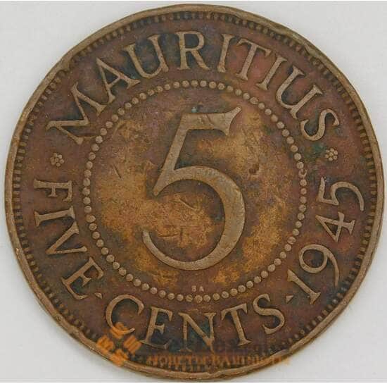 Маврикий 5 центов 1944 КМ20 F арт. 56395