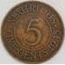 Маврикий 5 центов 1944 КМ20 F арт. 56395