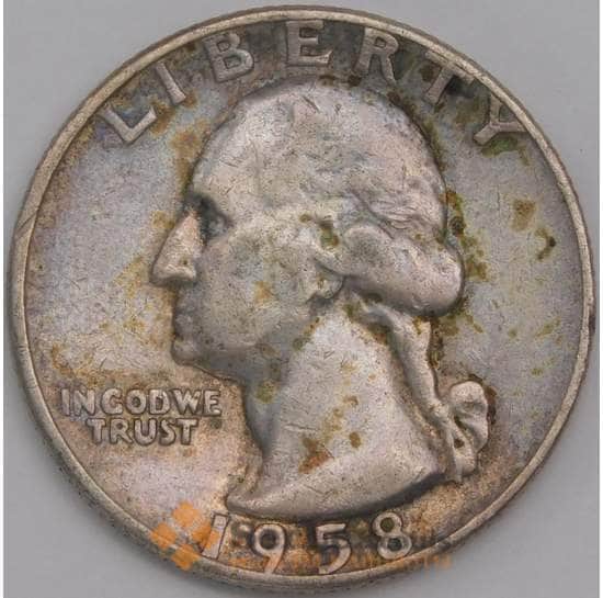 США монета 1/4 доллара 1958 D КМ164 XF арт. 43143