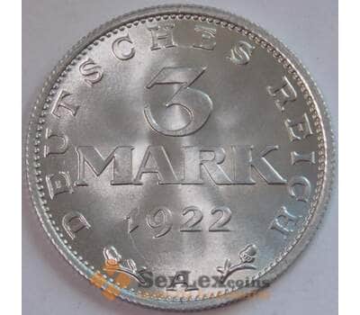 Монета Германия 3 марки 1922 А КМ28 UNC Блеск (J05.19) арт. 17700