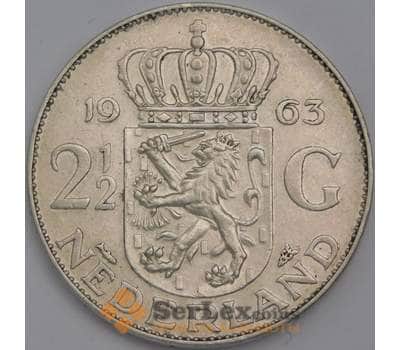 Монета Нидерланды 2 1/2 гульдена 1963 КМ185 AU арт. 40289