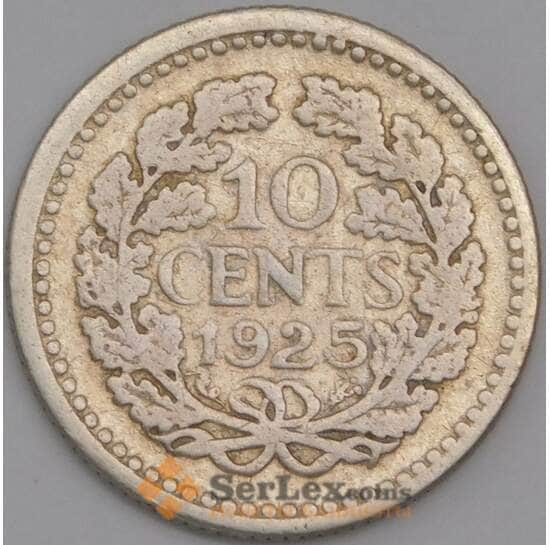 Нидерланды монета 10 центов 1925 КМ145 F арт. 43576