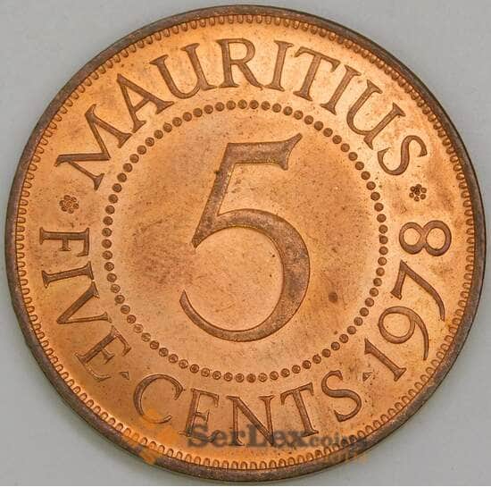 Маврикий 5 центов 1978 КМ34 UNC арт. 56393