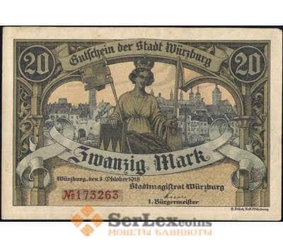 Банкнота Германия Вюрцбург 20 марок 1918 AU арт. 29109