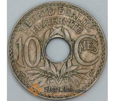 Франция 10 сантимов 1936 КМ866a XF  арт. 57025