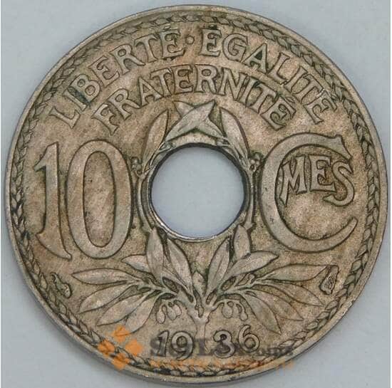 Франция 10 сантимов 1936 КМ866a XF  арт. 57025