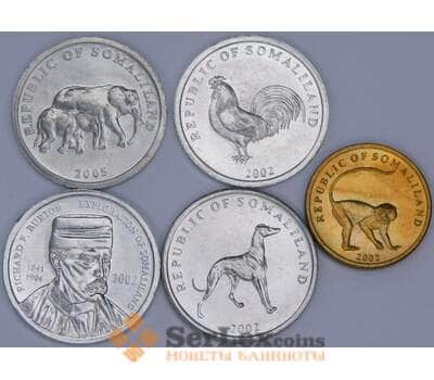 Сомалиленд Набор монет 5шт 5(3шт),10,20 шиллингов 2002 UNC арт. 57140