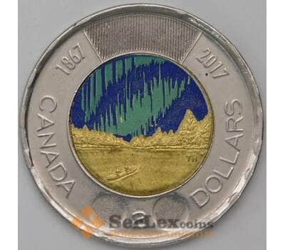Монета Канада 2 доллара 2017 150 лет Конфедерации 1867-2017 цветная aUNC арт. 30674