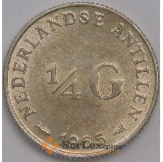 Нидерландские Антиллы 1/4 гульдена 1965 КМ4 AU арт. 39823