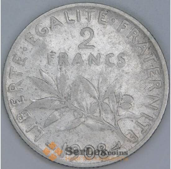 Франция 2 франка 1908 КМ845 F арт. 56982