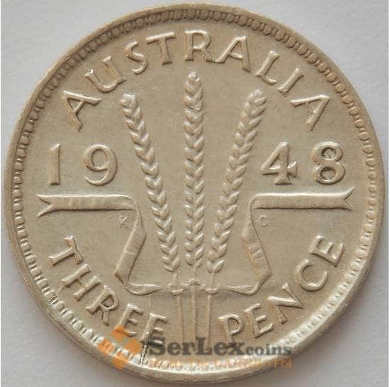 Австралия 3 пенса 1948 КМ37а XF Серебро Георг V (J05.19) арт. 17498