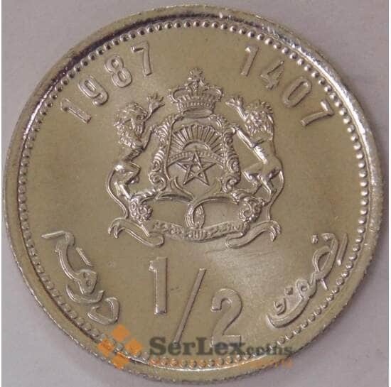Марокко 1/2 дирхама 1987 Y87 UNC (J05.19) арт. 17723
