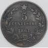 Италия 5 чентезимо 1861 M КМ3 VF арт. 56266