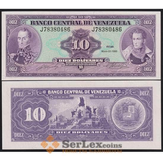 Венесуэла банкнота 10 боливар 1990 Р61 UNC арт. 41970