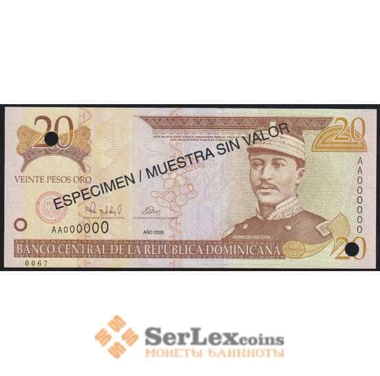 Доминикана республика 20 песо 2000 Р160S UNC Образец арт. 50838