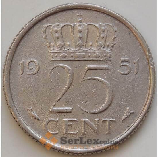 Нидерланды 25 центов 1951 КМ183 XF Королева Юлиана арт. 14464