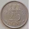 Нидерланды 25 центов 1951 КМ183 XF Королева Юлиана арт. 14464