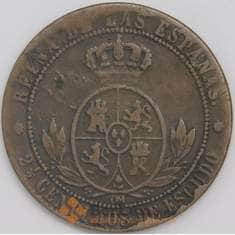 Испания монета 2 1/2 сентимо 1868 КМ634 VF  арт. 43365