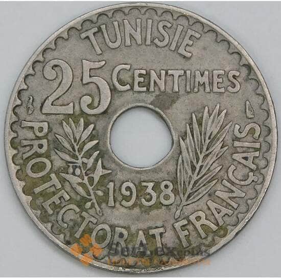 Тунис 25 сантимов 1938 КМ260 VF арт. 55233 Тунис 25 сантимов 1938 КМ260 VF арт. 55233