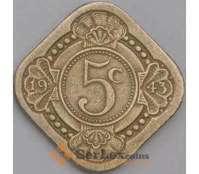 Кюрасао монета 5 центов 1943 КМ40 XF арт. 43614