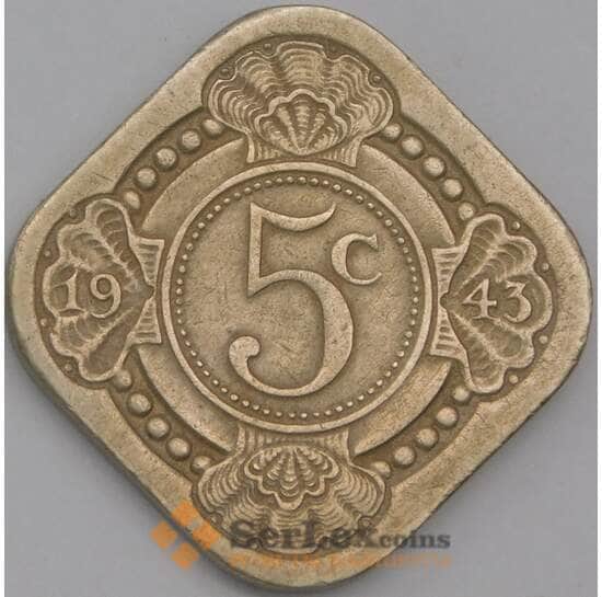 Кюрасао монета 5 центов 1943 КМ40 XF арт. 43614