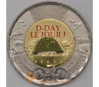 Монета Канада 2 доллара 2019 D-Day Высадка в Нормандии 1944 AU цветная арт. 30677