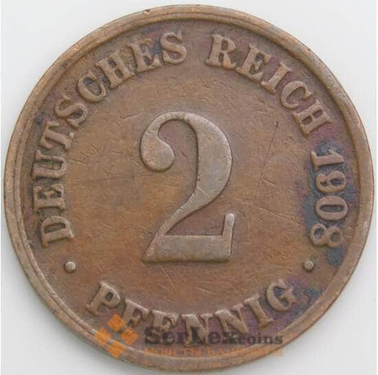 Германия 2 пфеннига 1908 D КМ16 VF арт. 49846
