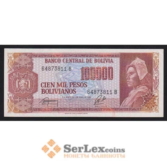 Боливия 100000 боливиано 1984 Р171а(2) aUNC арт. 55856