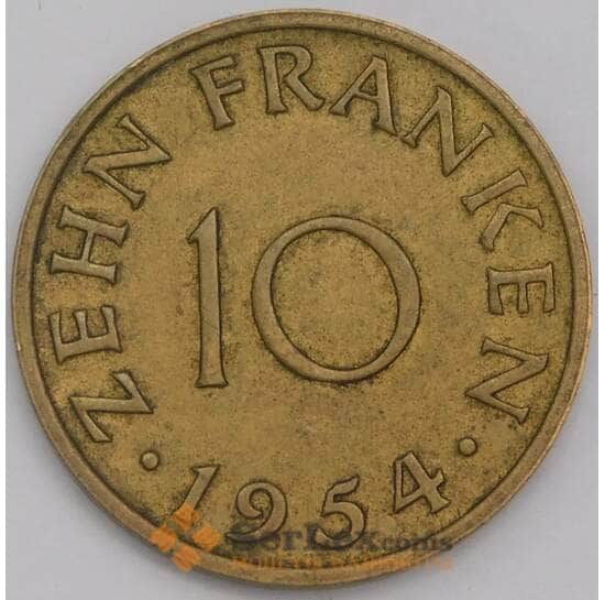 Саар (Саарленд) монета 10 франков 1954 КМ1 XF арт. 43150