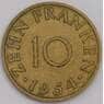Саар (Саарленд) монета 10 франков 1954 КМ1 XF арт. 43150
