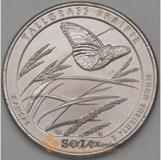 США 25 центов 2020 UNC 55 Парк Канзас, заповедник Толлграсс-Прери D арт. 26328