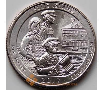 Монета США 25 центов 2017 39 парк Национальный монумент острова Эллис P арт. 7482
