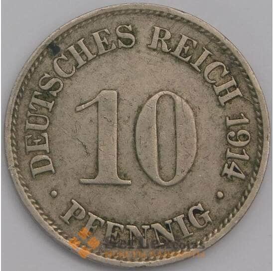 Германия монета 10 пфеннигов 1914 G КМ12 XF арт. 43468