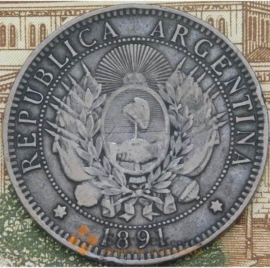 Аргентина 2 сентаво 1891 КМ33 XF арт. 38572