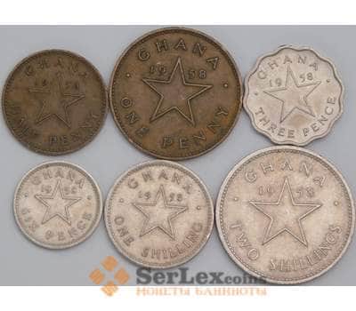 Гана набор монет 1/2 1 3 6 пенсов 1 и 2 шиллинга (6 шт.) 1958 КМ1-6 VF арт. 43498